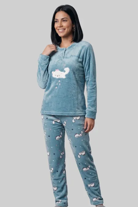 PIJAMA-2526-PLUSH FECHADO BOTÃO